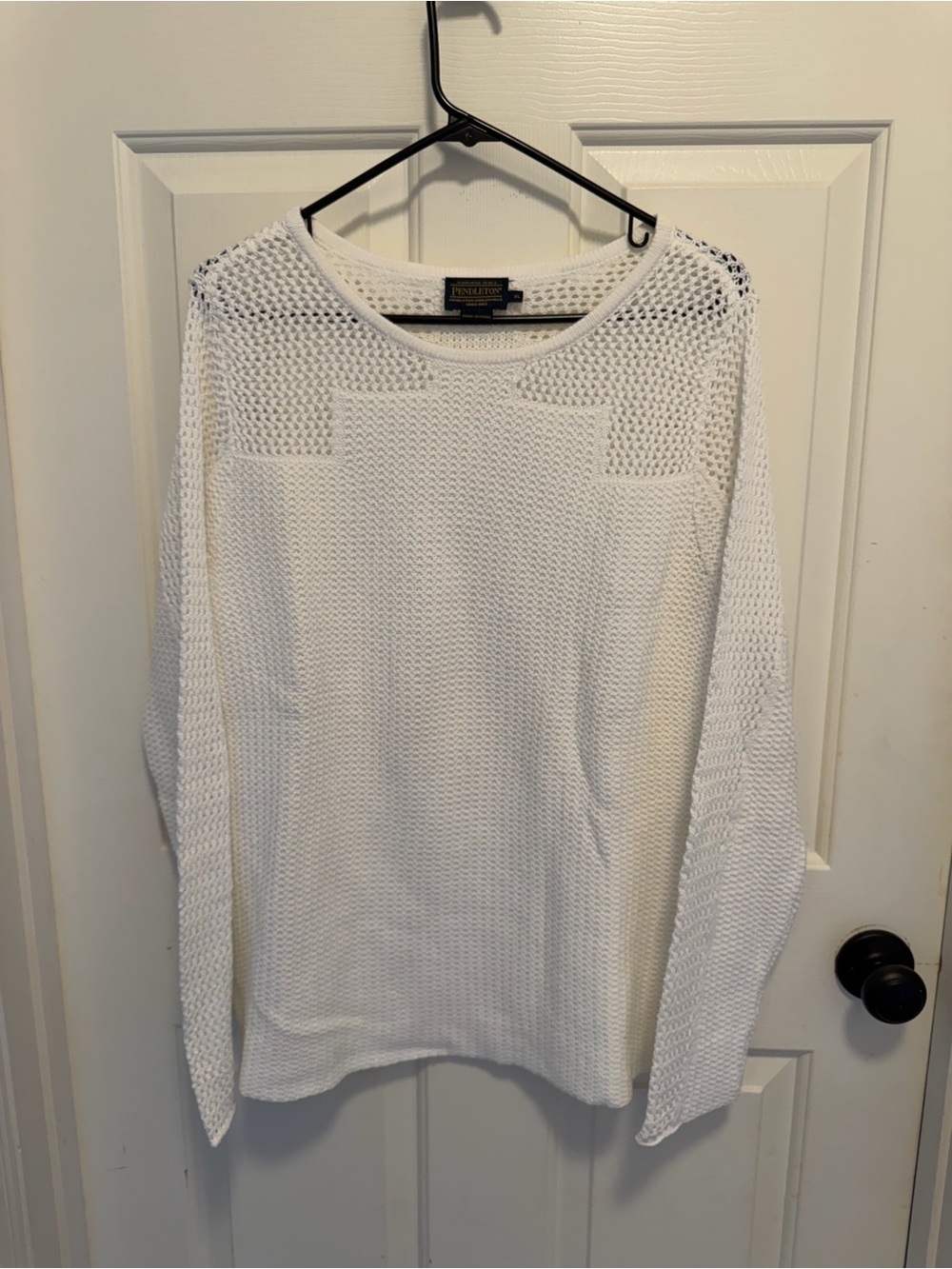 Pendleton Women's Open Knit Top White Cotton Pullover Size XL